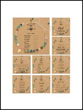 9PCS Cross Bracelet Set for Women Natural Stone Beads Adjustable Nylon Rope